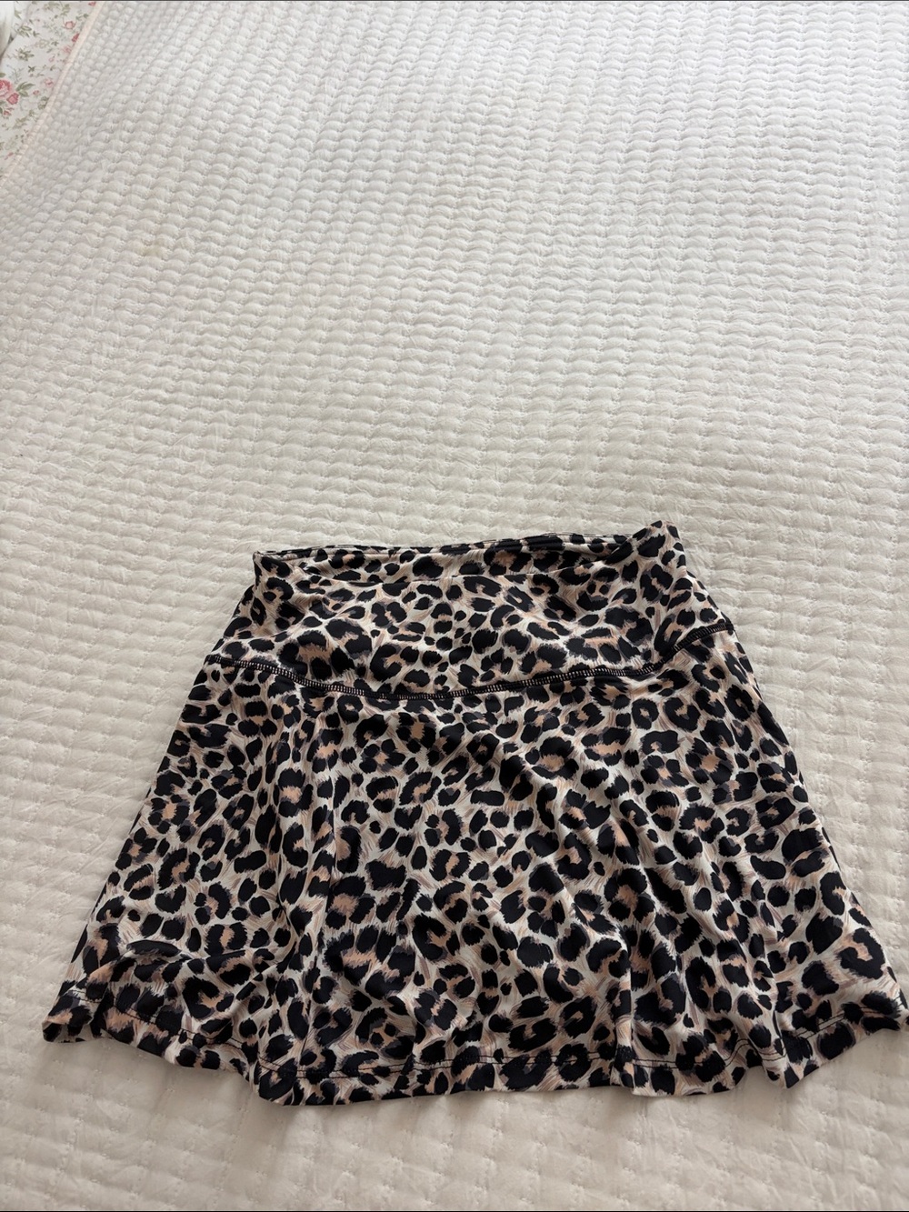 Leopard Print Women's Skater Skirt - Beige & Black